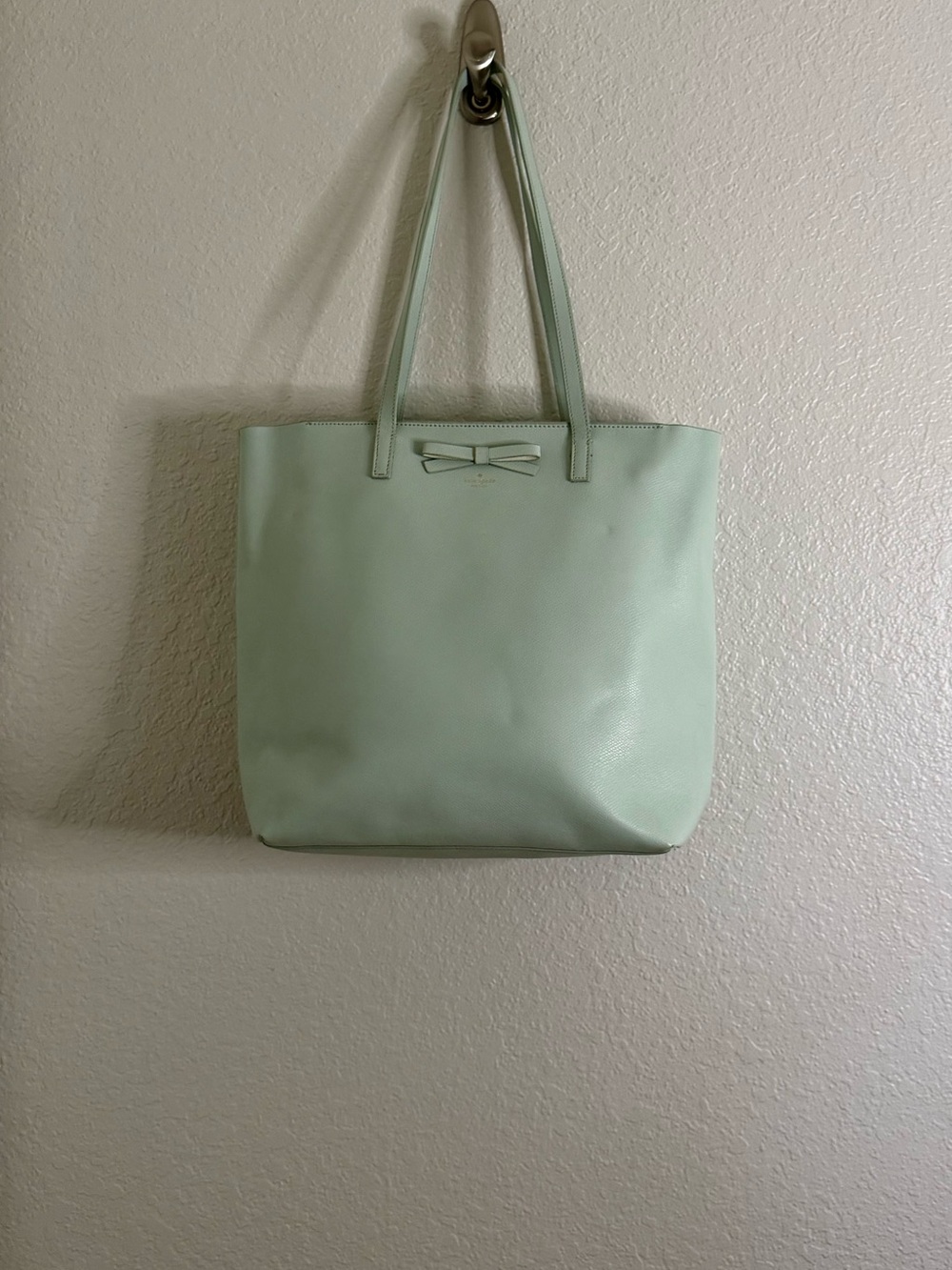 Kate Spade Mint Green Saffiano Leather Bow Zip Tote